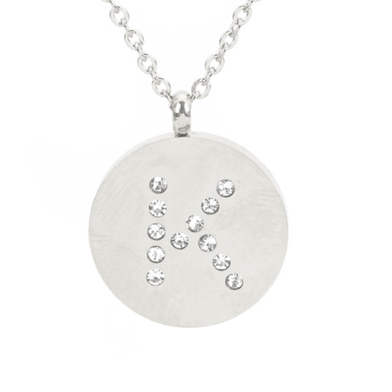 Imagen de 316 Acero Inoxidable Collares Tono de Plata Ronda Mayúscula Letra " K " Transparente Rhinestone 44cm longitud, 1 Unidad
