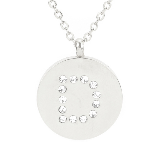 Image de Colliers en 316 Acier Inoxydable Argent Mat Rond Alphabet Initial/ Lettre Majuscule Gravé Mot " D " Transparent Strass 44cm Long, 1 Pièce