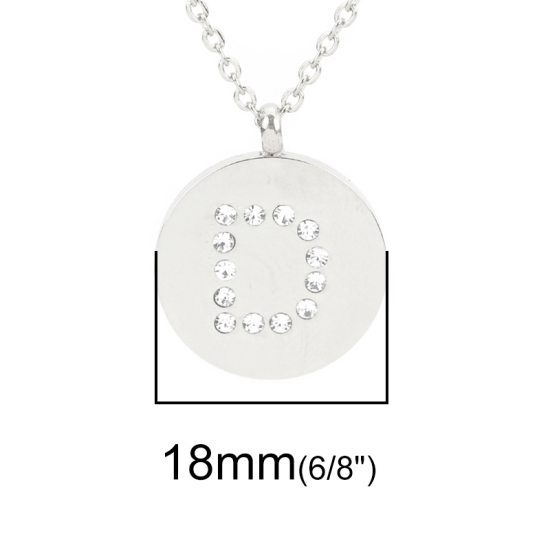 Image de Colliers en 316 Acier Inoxydable Argent Mat Rond Alphabet Initial/ Lettre Majuscule Gravé Mot " D " Transparent Strass 44cm Long, 1 Pièce