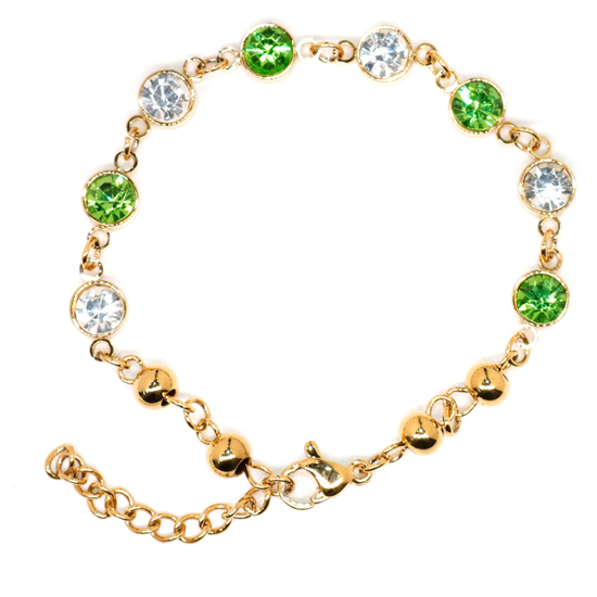 Imagen de 304 Acero Inoxidable Pulseras Chapado en Oro Verde Rhinestone 16.6cm longitud, 1 Unidad