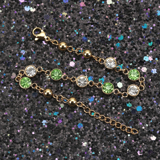 Imagen de 304 Acero Inoxidable Pulseras Chapado en Oro Verde Rhinestone 16.6cm longitud, 1 Unidad