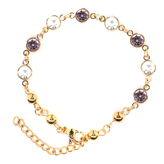 Bild von 304 Edelstahl Armband Vergoldet Amethyst Strass 16.6cm lang, 1 Strang