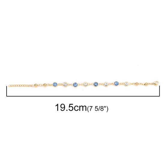Picture of 304 Stainless Steel Bracelets Gold Plated Blue Rhinestone 16.6cm(6 4/8") long, 1 Piece