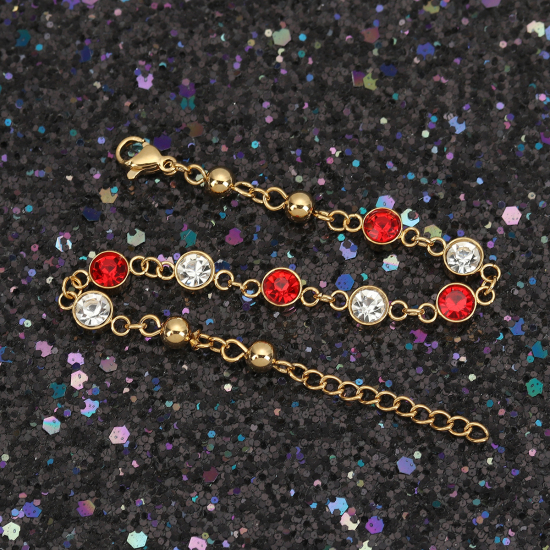 Imagen de 304 Acero Inoxidable Pulseras Chapado en Oro Rojo Rhinestone 16.6cm longitud, 1 Unidad