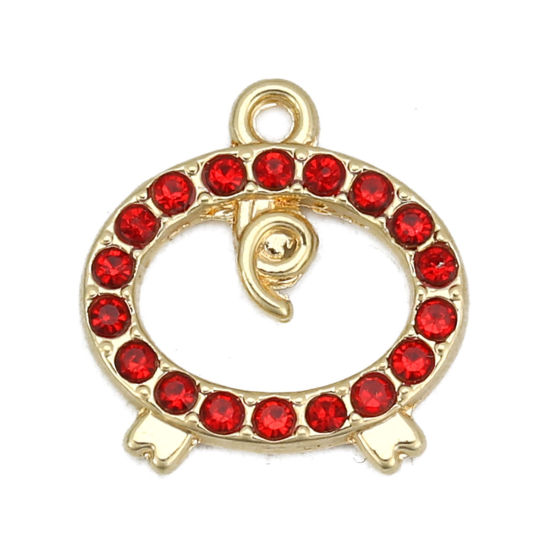 Immagine di Lega di Zinco Charms Porco Oro Placcato Rosso Strass 16mm x 15mm , 10 Pz