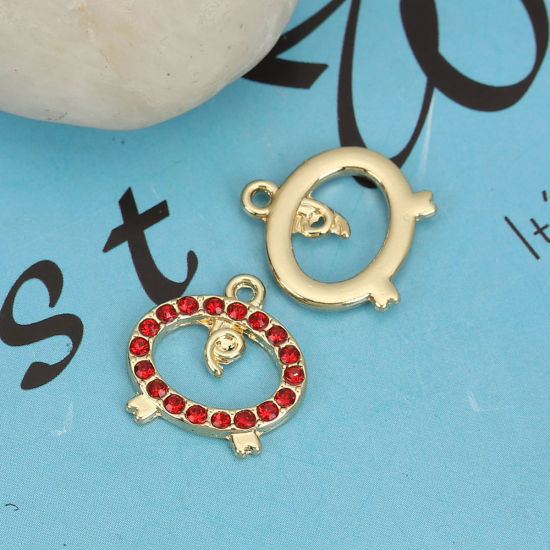 Immagine di Lega di Zinco Charms Porco Oro Placcato Rosso Strass 16mm x 15mm , 10 Pz