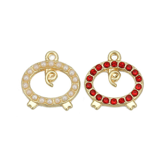 Immagine di Lega di Zinco Charms Porco Oro Placcato Rosso Strass 16mm x 15mm , 10 Pz