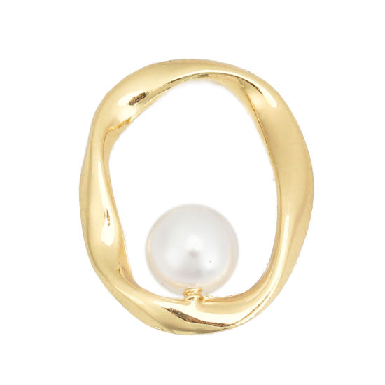亜鉛合金 チャーム 環状 金メッキ 白 アクリル模造真珠 25mmx 20mm、 10 個 の画像