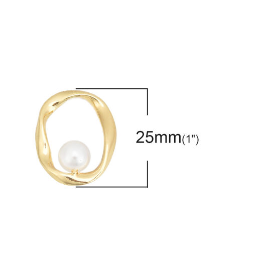 亜鉛合金 チャーム 環状 金メッキ 白 アクリル模造真珠 25mmx 20mm、 10 個 の画像
