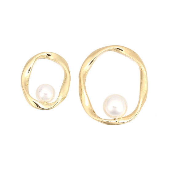 亜鉛合金 チャーム 環状 金メッキ 白 アクリル模造真珠 25mmx 20mm、 10 個 の画像