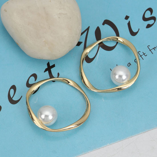 Imagen de Zamak Colgantes Anillo Chapado en Oro Blanco Acrílico Imitación de Perla 33mm x 32mm, 5 Unidades
