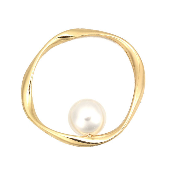 Imagen de Zamak Colgantes Anillo Chapado en Oro Blanco Acrílico Imitación de Perla 42mm x 28mm, 5 Unidades