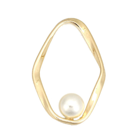 Imagen de Zamak Colgantes Anillo Chapado en Oro Blanco Acrílico Imitación de Perla 42mm x 28mm, 5 Unidades
