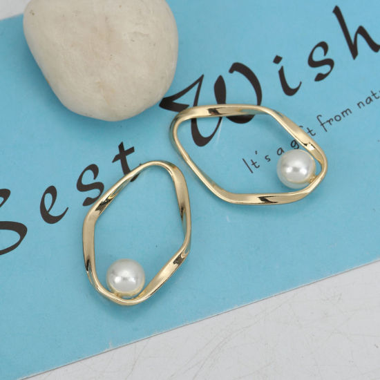 Imagen de Zamak Colgantes Anillo Chapado en Oro Blanco Acrílico Imitación de Perla 42mm x 28mm, 5 Unidades