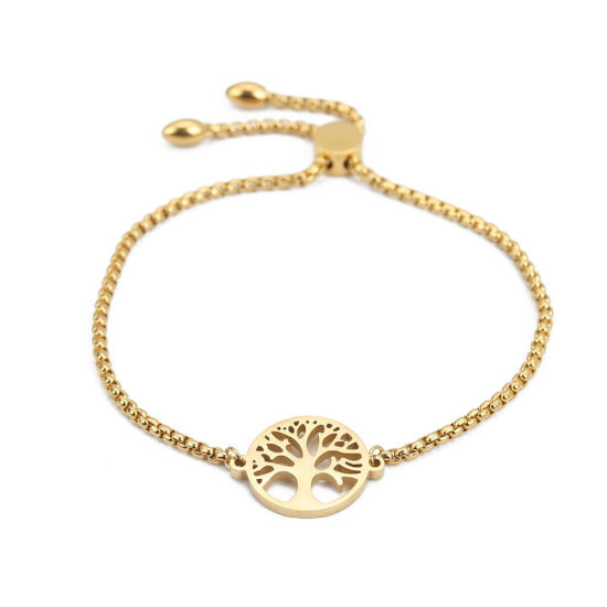 Picture of 316 Stainless Steel Adjustable Slider/ Slide Bolo Bracelets Silver Tone Tree of Life 26cm(10 2/8") long, 6 PCs