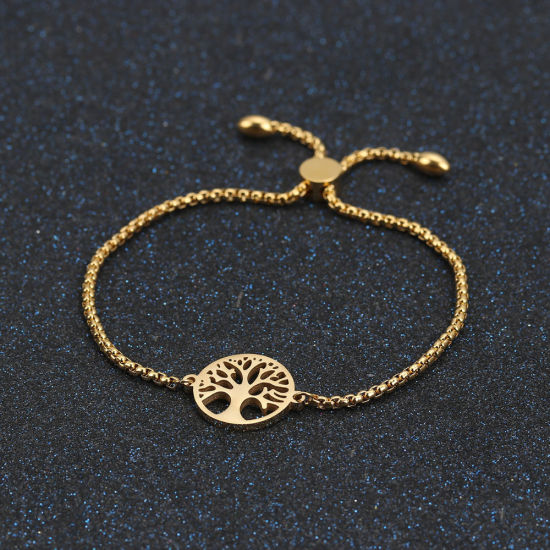 Picture of 316 Stainless Steel Adjustable Slider/ Slide Bolo Bracelets Silver Tone Tree of Life 26cm(10 2/8") long, 6 PCs
