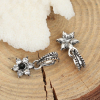 Picture of 5 PCs Zinc Based Alloy Charm Pendant Antique Silver Color Flower Black Rhinestone 20mm x 9mm