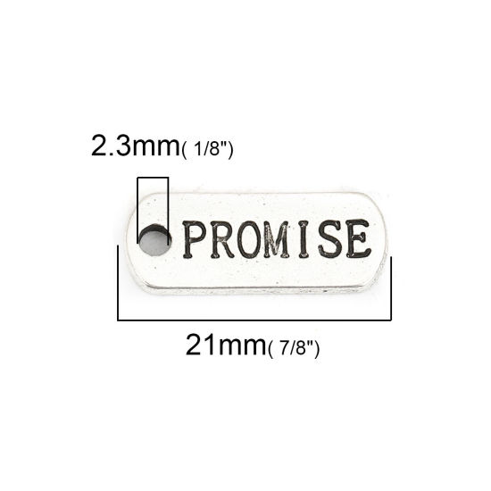 Bild von Zinklegierung Charms Rechteck Antiksilber Message " Promise " 21mm x 8mm, 10 Stück