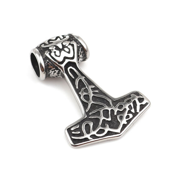 Immagine di 316 Acciaio inossidabile Colata Connettore Punta di Freccia Argento Antico Intagliato 4cm x 2.8cm, 1 Pz