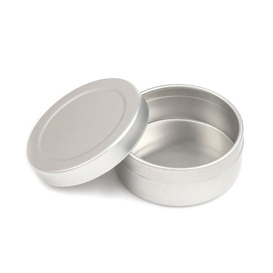 Picture of 20g Aluminum Cream Jar Container Empty Round Silver Tone 4.6cm(1 6/8") Dia., 4 PCs