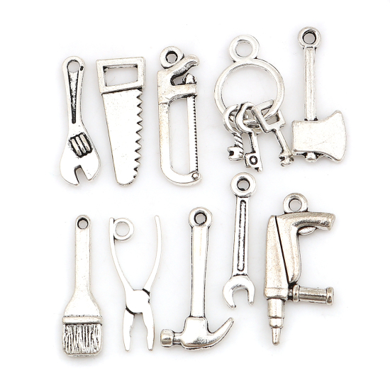 Imagen de Zamak Colgantes Charms Mixto Plata Antigua Herramientas 27x12mm - 24x6mm, 1 Juego ( 10 Unidades/Juego)
