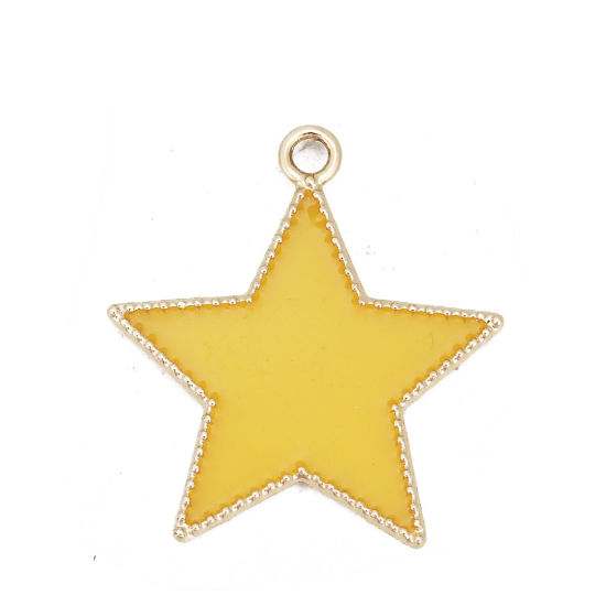 Imagen de Zamak Colgantes Charms Estrellas de cinco puntos Chapado en Oro Amarillo Esmalte 27mm x 25mm, 10 Unidades