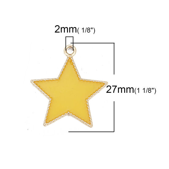 Imagen de Zamak Colgantes Charms Estrellas de cinco puntos Chapado en Oro Amarillo Esmalte 27mm x 25mm, 10 Unidades