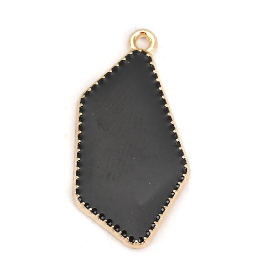 Imagen de Zamak Colgantes Polígono Chapado en Oro Negro Esmalte 31mm x 16mm, 10 Unidades