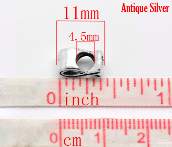 Immagine di Lega di Zinco Perline di Fascino con Foro Grande in Stile Europeo Argento Antico Nastro Striscia 11mm x 6mm, Foro:Circa 4.5mm, 50 Pz