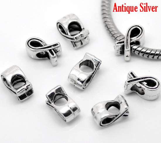 Immagine di Lega di Zinco Perline di Fascino con Foro Grande in Stile Europeo Argento Antico Nastro Striscia 11mm x 6mm, Foro:Circa 4.5mm, 50 Pz