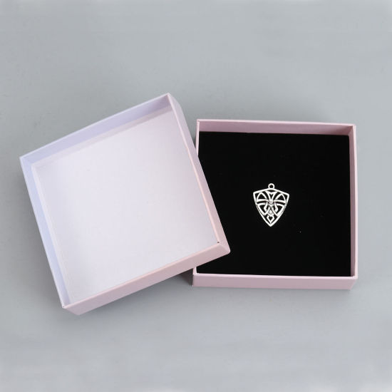 Picture of Paper & Sponge Jewelry Gift Boxes Square Light Blue & Light Pink 12cm(4 6/8") x 12cm(4 6/8") , 2 PCs