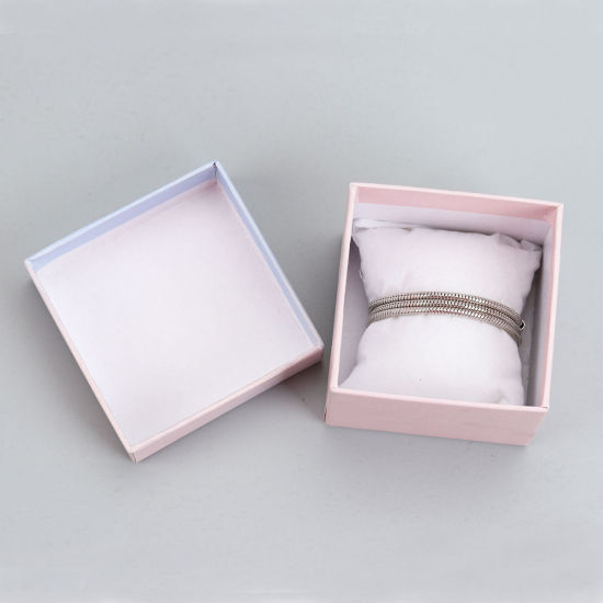 Picture of Paper & Velvet Jewelry Gift Boxes Square Light Blue & Light Pink 79mm(3 1/8") x 79mm(3 1/8") , 2 PCs