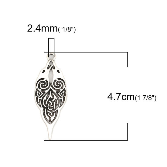 Picture of Zinc Based Alloy Celtic Knot Pendants Antique Silver Color Feather Hollow 47mm(1 7/8") x 17mm( 5/8"), 10 PCs