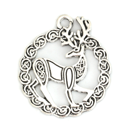 Picture of Zinc Based Alloy Celtic Knot Disc Pendants Antique Silver Color Deer Hollow 31mm(1 2/8") x 27mm(1 1/8"), 10 PCs