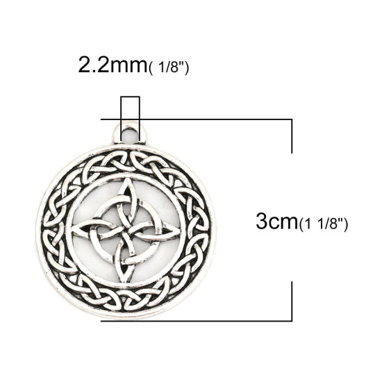 Image de Pendentifs Nœud celtique en Alliage de Zinc Rond Creux Argent Vieilli 30mm x 27mm, 10 Pcs
