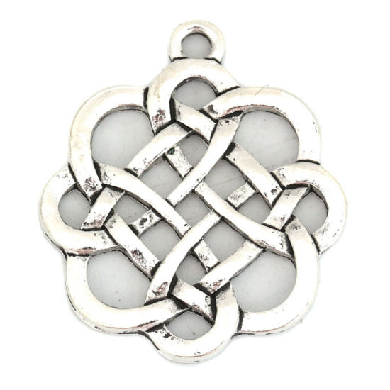 Image de Pendentifs Nœud celtique en Alliage de Zinc Cœur Creux Argent Vieilli 31mm x 26mm, 10 Pcs