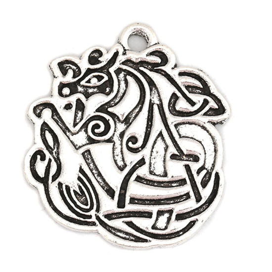 Bild von Zinklegierung Keltischer Knoten Anhänger Herz Antiksilber Hohl 31mm x 26mm, 10 Stück