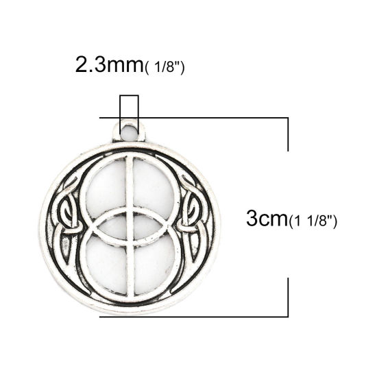 Bild von Zinklegierung Keltischer Knoten Anhänger Rund Antiksilber Hohl 30mm x 27mm, 10 Stück