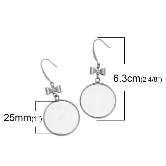 Изображение 316 Нержавеющая сталь Серьги Банты 63мм Круглые （Подходит Основы для Кабошонов 25мм ） 63мм x 27мм, Сообщение / провод (21 калибров), 6 ШТ