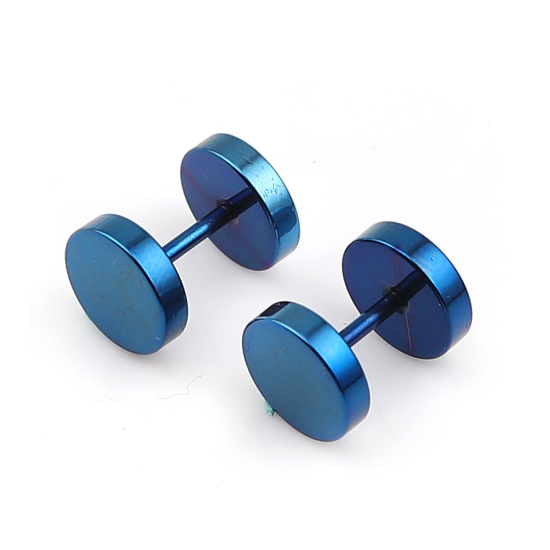Immagine di 316 Acciaio Inossidabile Orecchino con Doppio Blu Scuro Tondo 8mm Dia., Posta / Filo Dimensione: (17 misura), 10 Pz”