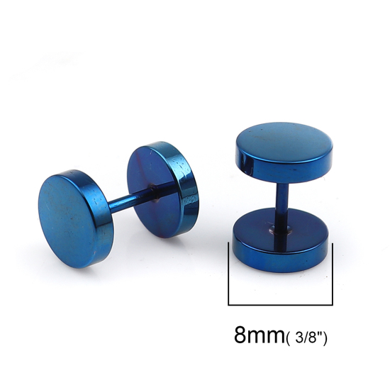 Immagine di 316 Acciaio Inossidabile Orecchino con Doppio Blu Scuro Tondo 8mm Dia., Posta / Filo Dimensione: (17 misura), 10 Pz”