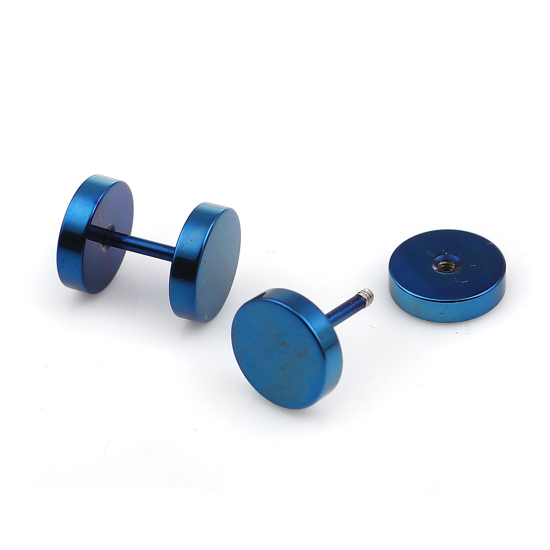 Immagine di 316 Acciaio Inossidabile Orecchino con Doppio Blu Scuro Tondo 8mm Dia., Posta / Filo Dimensione: (17 misura), 10 Pz”