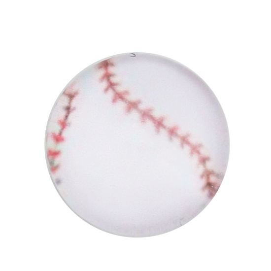 Picture of Glass Dome Seals Cabochon Round Flatback White Baseball Pattern 12mm( 4/8") Dia, 40 PCs