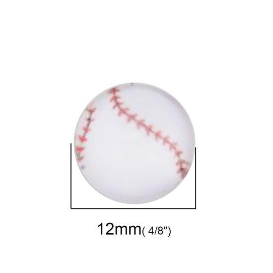 Picture of Glass Dome Seals Cabochon Round Flatback White Baseball Pattern 12mm( 4/8") Dia, 40 PCs