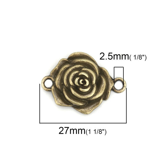 Picture of Zinc Based Alloy Connectors Rose Flower Antique Bronze 27mm x 20mm, 30 PCs