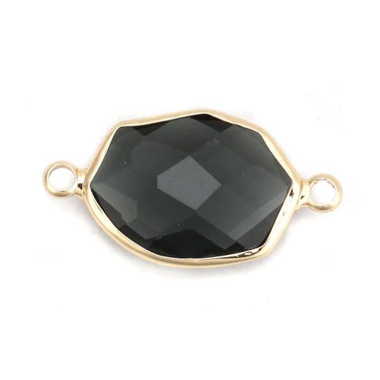 Picture of Brass & Glass Connectors Irregular Gold Plated Dark Gray Faceted 23mm x 12mm, 5 PCs                                                                                                                                                                           