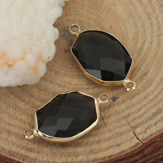 Picture of Brass & Glass Connectors Irregular Gold Plated Dark Gray Faceted 23mm x 12mm, 5 PCs                                                                                                                                                                           