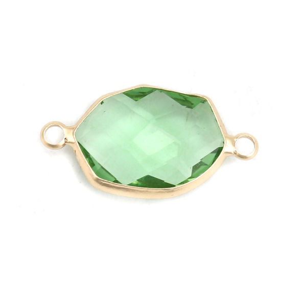 Picture of Brass & Glass Connectors Irregular Gold Plated Light Green Faceted 23mm x 12mm, 5 PCs                                                                                                                                                                         