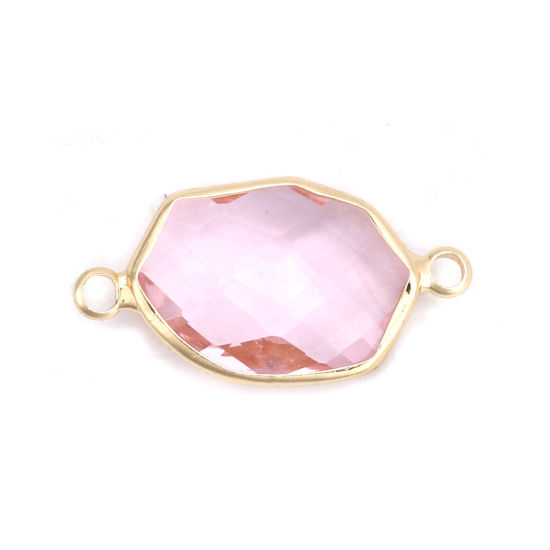 Picture of Brass & Glass Connectors Irregular Gold Plated Light Pink Faceted 23mm x 12mm, 5 PCs                                                                                                                                                                          