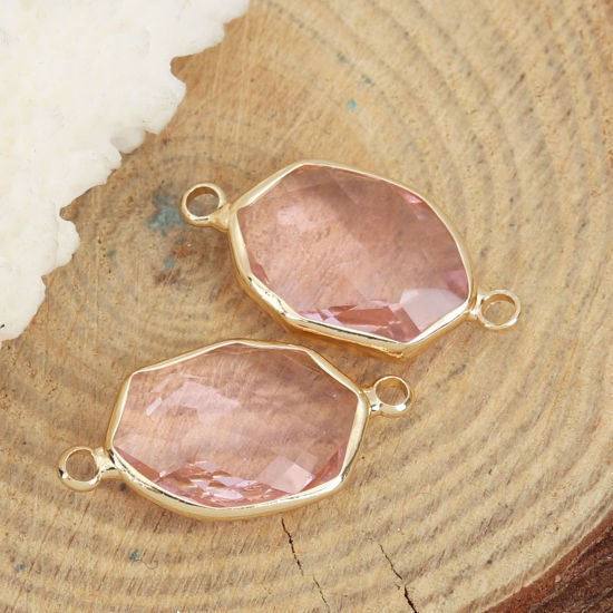 Picture of Brass & Glass Connectors Irregular Gold Plated Light Pink Faceted 23mm x 12mm, 5 PCs                                                                                                                                                                          